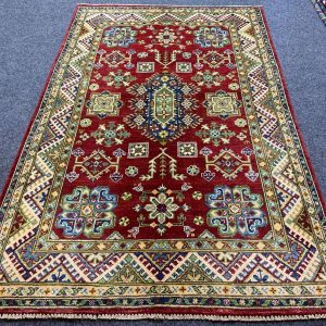 Handmade Kazak Rug Red Wool 3.11x6.1 Ft