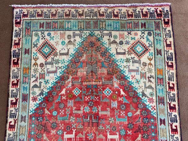 Vintage Afghan Handmade Wool Rug - Beige, 3.1x4.11 Ft, Turkman Design - Image 4