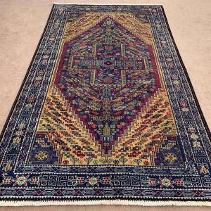 Authentic Handmade Afghan Wool Rug Blue 3.8x6.5 ft