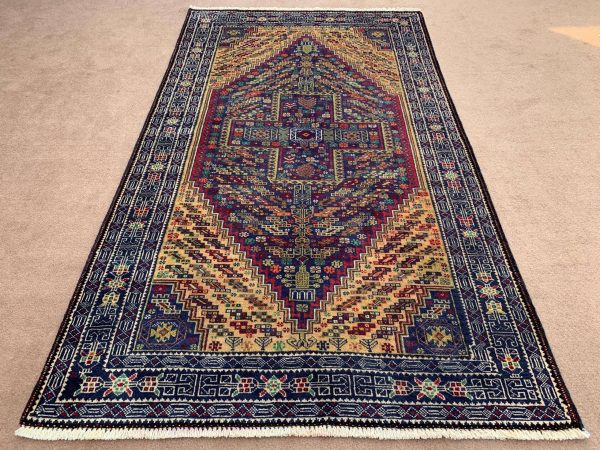 Authentic Handmade Afghan Wool Rug Blue 3.8x6.5 ft