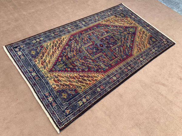 Authentic Handmade Afghan Wool Rug 3.8x6.5 ft, Blue - Image 2