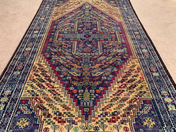 Authentic Handmade Afghan Wool Rug 3.8x6.5 ft, Blue - Image 6