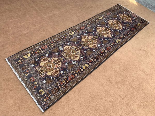 Vintage Afghan Handmade Wool Runner Rug - Black, 2.8x8.6 Ft - Image 3