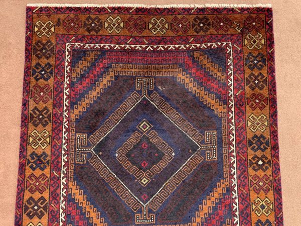 Handmade Afghan Wool Rug 3.8x6.3 Ft Blue Geometric - Image 4