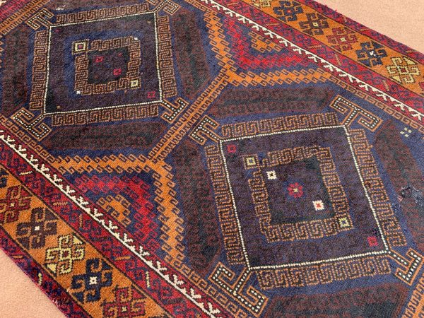 Handmade Afghan Wool Rug 3.8x6.3 Ft Blue Geometric - Image 6