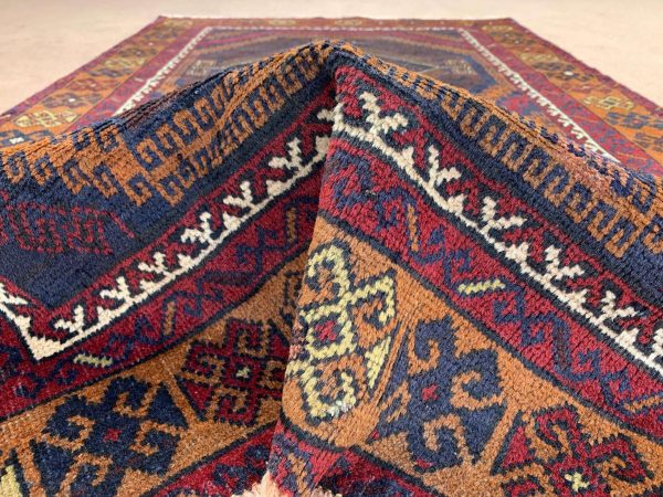 Handmade Afghan Wool Rug 3.8x6.3 Ft Blue Geometric - Image 8