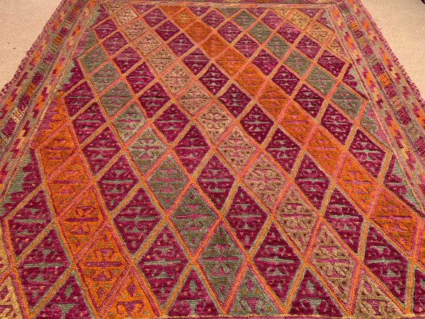 Afghan Kilim Rug 4.11x5.9 Ft Pink Wool Handwoven Vintage - Image 5