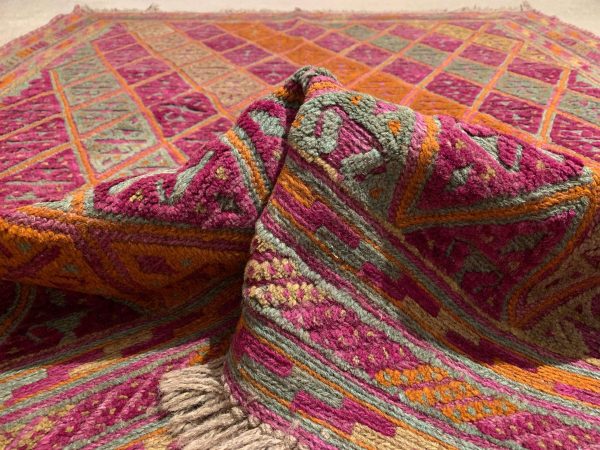 Afghan Kilim Rug 4.11x5.9 Ft Pink Wool Handwoven Vintage - Image 8