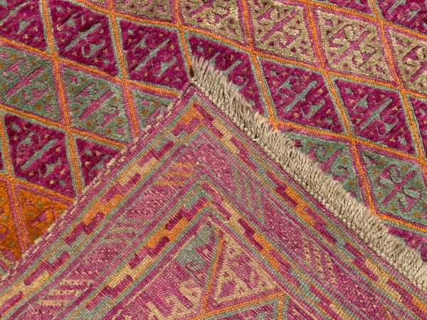 Afghan Kilim Rug 4.11x5.9 Ft Pink Wool Handwoven Vintage - Image 10