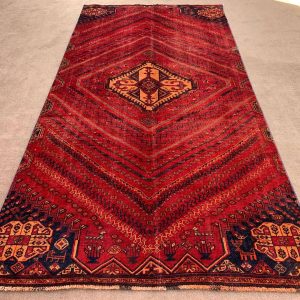 Vintage Afghan Handmade Wool Rug 4.7x9.3 Ft - Full View