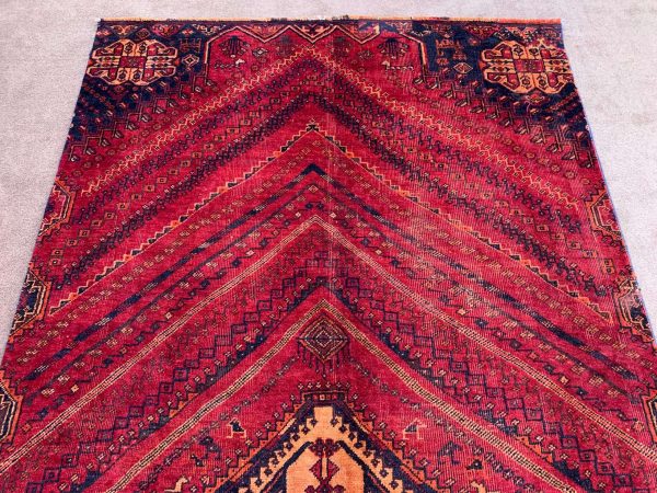 Vintage Afghan Handmade Wool Rug 4.7x9.3 Ft Red Pictorial - Image 5