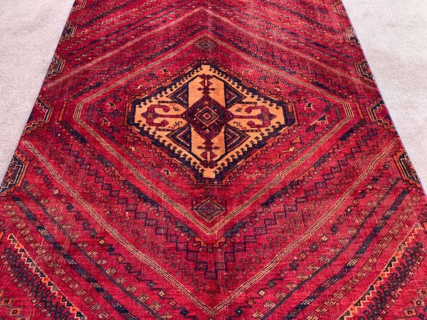 Vintage Afghan Handmade Wool Rug 4.7x9.3 Ft Red Pictorial - Image 6