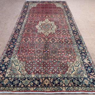 Vintage Afghan Handmade Wool Rug 4.11x10.6 ft with Red Turkman Design