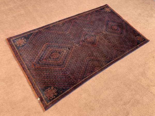 Handmade Afghan Wool Rug 3.4x5.10 Ft Brown Balouchi - Image 2