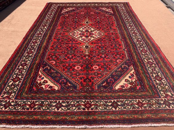 Handmade Red Wool Area Rug 6.9x10.3 ft – Afghan Vintage - Image 3