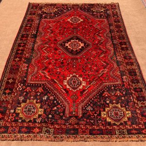 Handmade Red Wool Area Rug 6.9x9.10 ft Front View