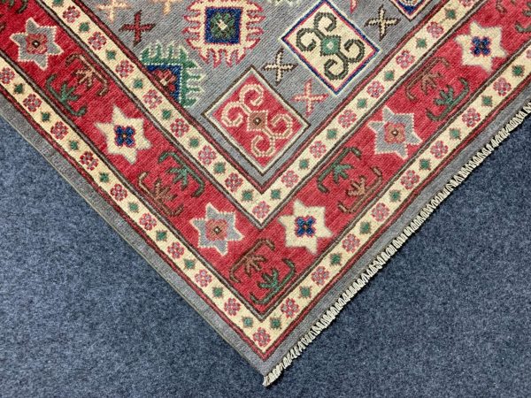 Silver Afghan Kazak Handmade Wool Rug 4.1x5.11 Ft Hand-knotted - Image 4