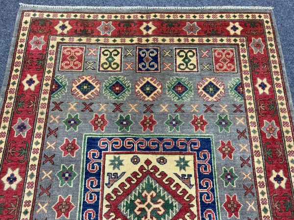 Silver Afghan Kazak Handmade Wool Rug 4.1x5.11 Ft Hand-knotted - Image 7