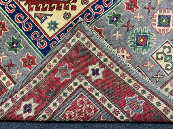 Silver Afghan Kazak Handmade Wool Rug 4.1x5.11 Ft Hand-knotted - Image 9