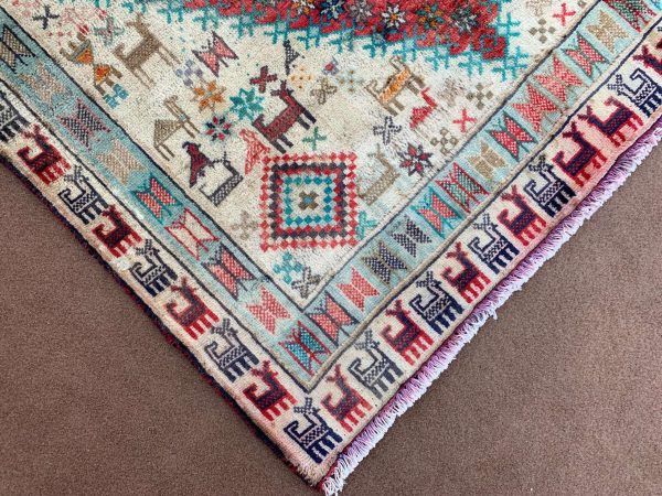 Vintage Afghan Handmade Wool Rug - Beige, 3.1x4.11 Ft, Turkman Design - Image 5