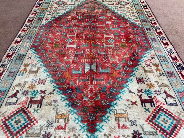 Vintage Afghan Handmade Wool Rug - Beige, 3.1x4.11 Ft, Turkman Design - Image 7