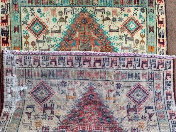 Vintage Afghan Handmade Wool Rug - Beige, 3.1x4.11 Ft, Turkman Design - Image 10