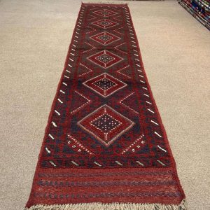 Vintage Afghan Handwoven Rug 1.11x8.3 Ft Silver Wool