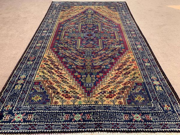 Authentic Handmade Afghan Wool Rug 3.8x6.5 ft, Blue - Image 3