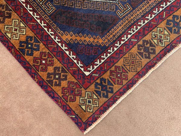 Handmade Afghan Wool Rug 3.8x6.3 Ft Blue Geometric - Image 5