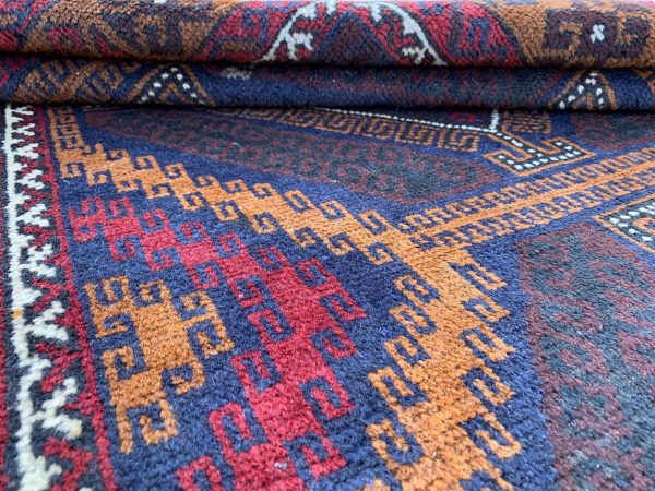 Handmade Afghan Wool Rug 3.8x6.3 Ft Blue Geometric - Image 7