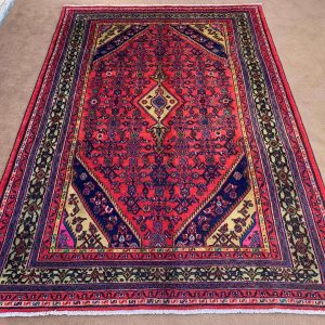 Vintage Afghan Handmade Wool Rug in Red, 6.10x10.0 Ft, Turkman Design