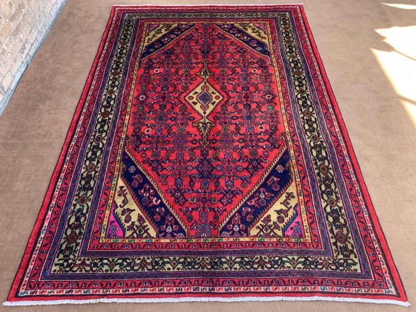 Vintage Afghan Handmade Wool Rug in Red, 6.10x10.0 Ft, Turkman Design