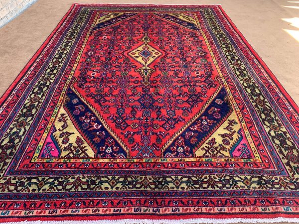 6.10x10.0 Ft Red Vintage Afghan Handmade Wool Rug - Image 3