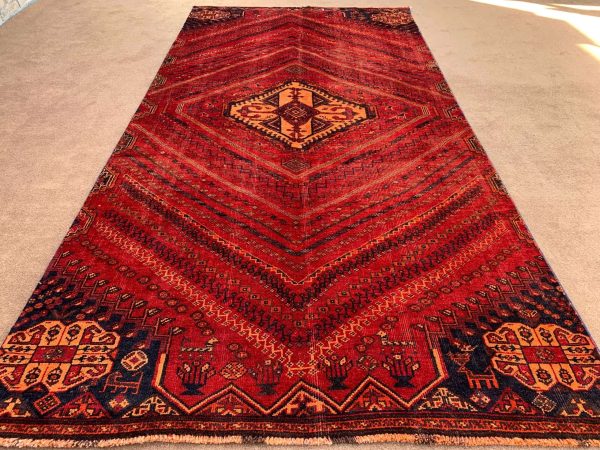 Vintage Afghan Handmade Wool Rug 4.7x9.3 Ft Red Pictorial - Image 3