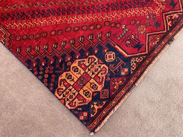 Vintage Afghan Handmade Wool Rug 4.7x9.3 Ft Red Pictorial - Image 4