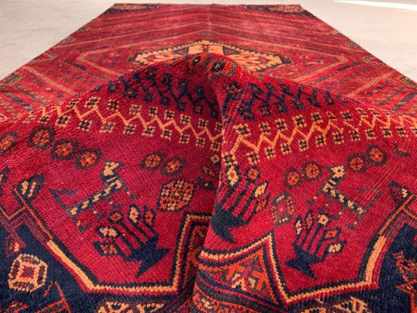 Vintage Afghan Handmade Wool Rug 4.7x9.3 Ft Red Pictorial - Image 8