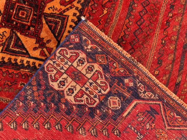 Vintage Afghan Handmade Wool Rug 4.7x9.3 Ft Red Pictorial - Image 9