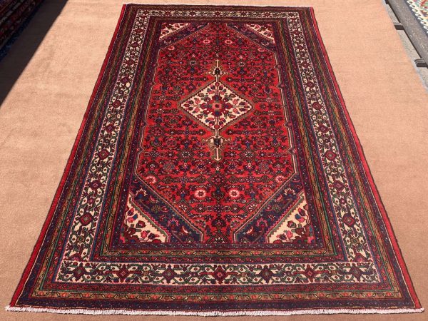 Handmade Red Wool Area Rug 6.9x10.3 ft – Full View