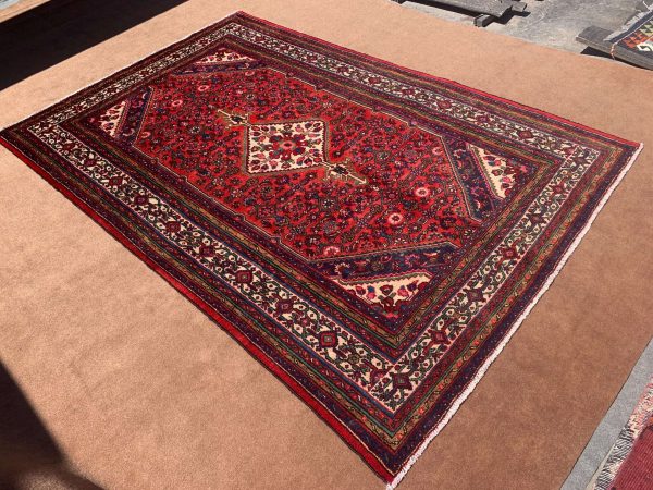 Handmade Red Wool Area Rug 6.9x10.3 ft – Afghan Vintage - Image 2