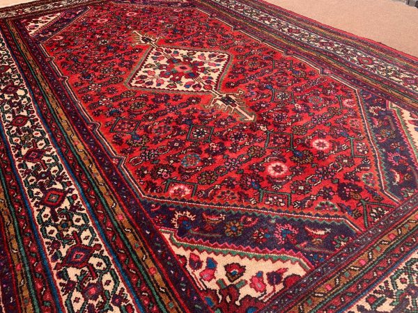 Handmade Red Wool Area Rug 6.9x10.3 ft – Afghan Vintage - Image 9