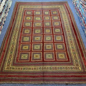 Afghan Handmade Wool Kilim Rug, red and multicolored, full view