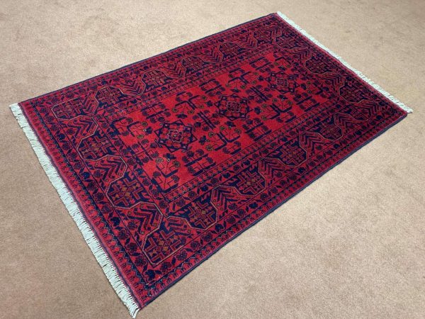 Afghan Handmade Wool Rug – Red, 3x5 ft, Natural Wool, Hand-Knotted - Image 2