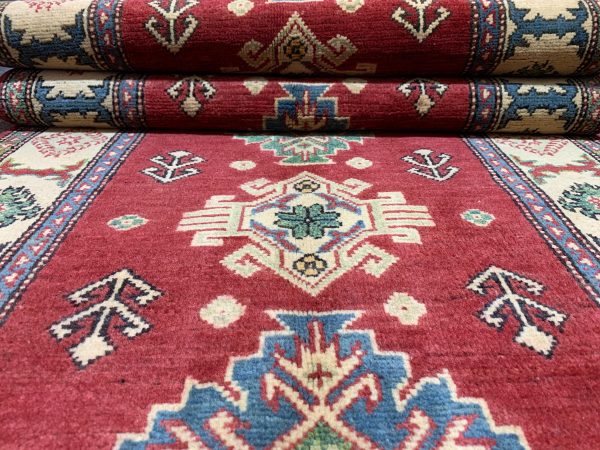 Handmade Afghan Kazak Wool Rug 3.11x5.11 Ft Blue Beige - Image 7