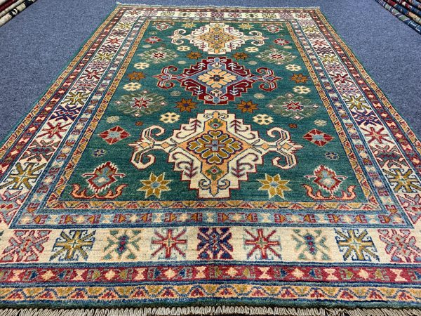 Silver Kazak Rug 4x6 Ft Handwoven Wool Area Rug - Image 2