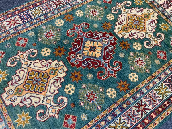 Silver Kazak Rug 4x6 Ft Handwoven Wool Area Rug - Image 5