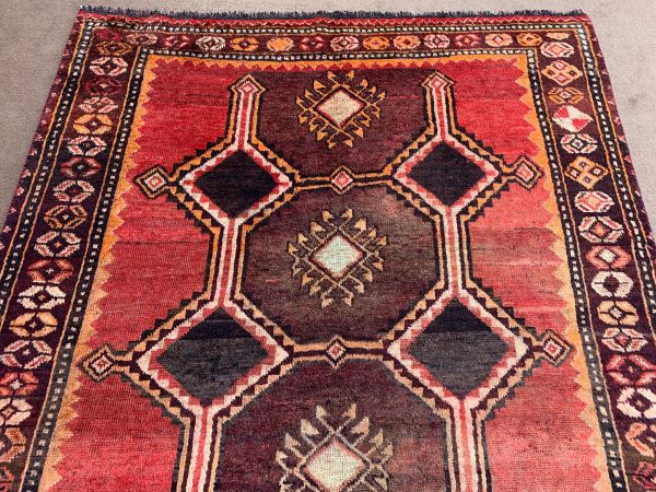 Vintage Afghan Kilim Rug 5.2x5.11 Ft Handwoven Red Wool - Image 4