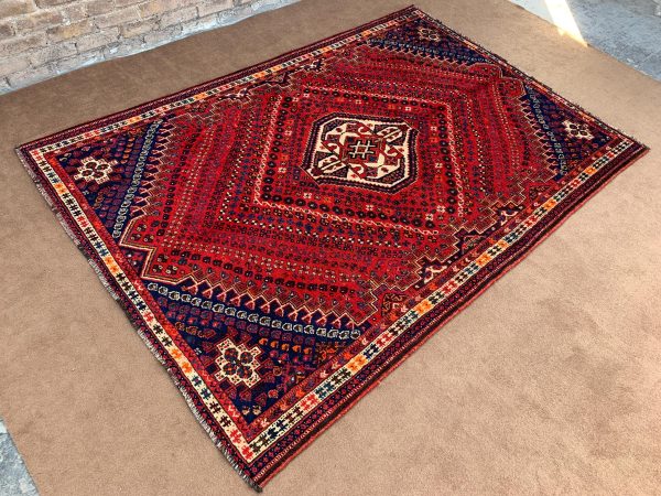 Vintage Afghan Handmade Wool Rug, Red, 5x9 Ft - Full View