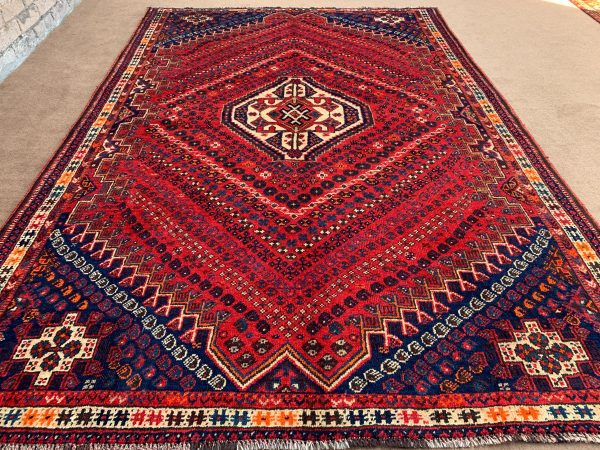 Vintage Afghan Handmade Wool Rug – Red, 5.0x9.1 Ft - Image 2