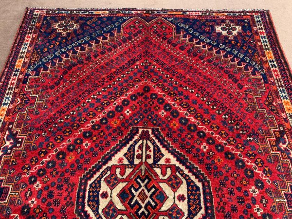 Vintage Afghan Handmade Wool Rug – Red, 5.0x9.1 Ft - Image 3