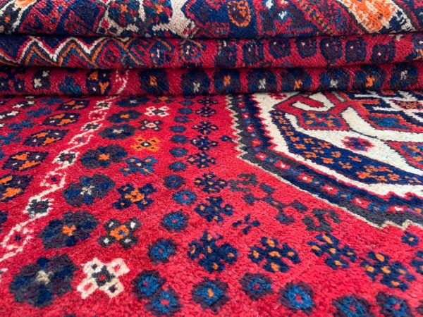 Vintage Afghan Handmade Wool Rug – Red, 5.0x9.1 Ft - Image 6